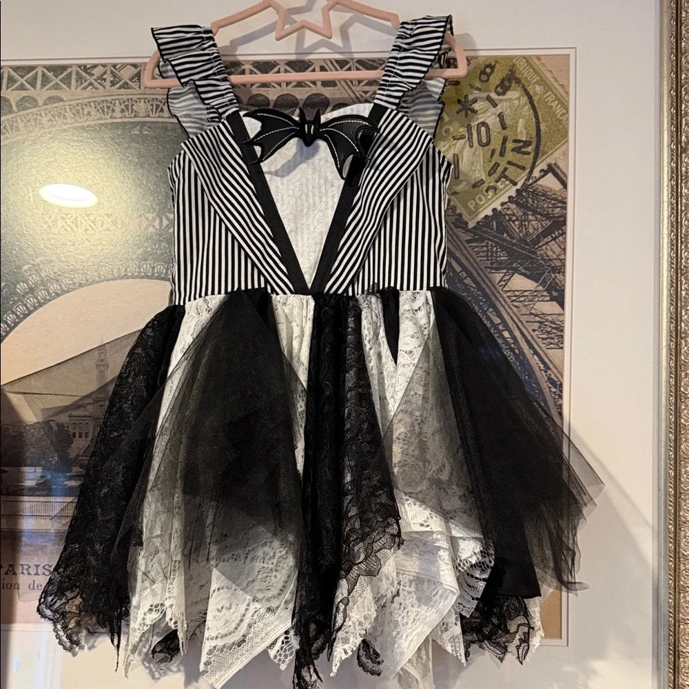 Nightmare Before Christmas Black and White Striped Kids Twirl Dress - Picture 3 of 8